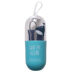 Słomka silikonowa wielokrotnego użytku granatowa Save the Ocean / Miquelrius