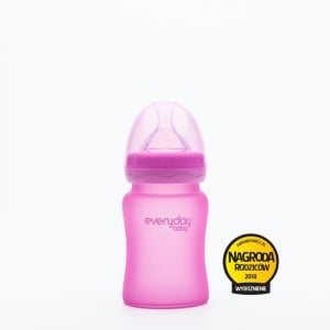 Szklana butelka reagująca na temperaturę 150 ml Pink - różowa / Everyday Baby