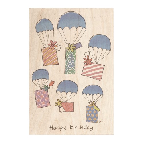 Miwoodo Drewniana kartka Happy Birthday Prezenty na spadochronach