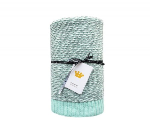 Ciepły koc bawełniany z wełną 110x90 miętowy / Lullalove 