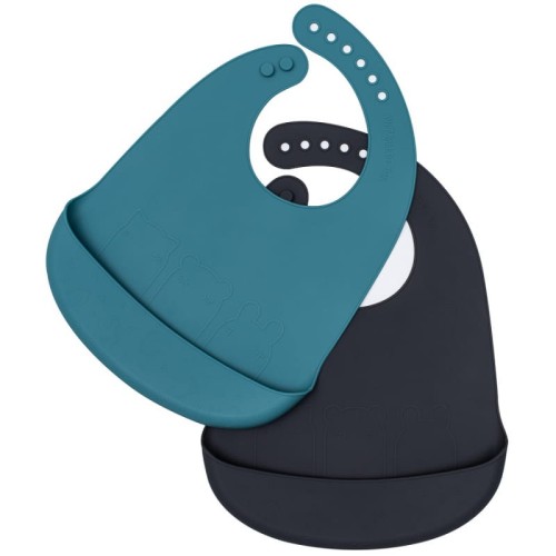 Zestaw śliniaków silikonowych z kieszonką Blue Dusk + Charcoal / We Might Be Tiny