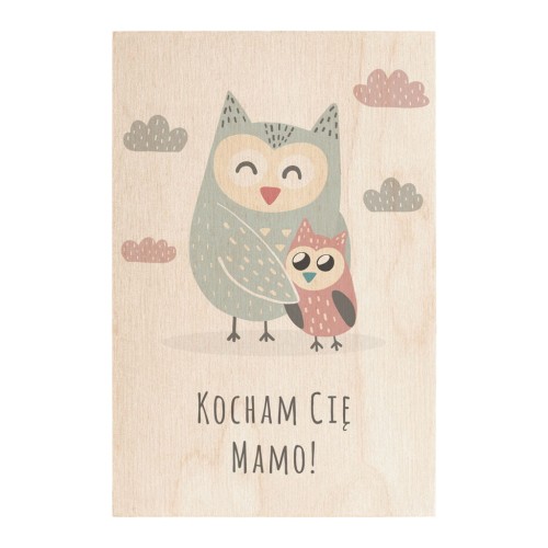 Drewniana kartka Kocham Cię Mamo Sowy / Miwoodo