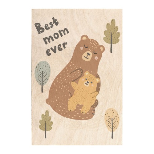 Drewniana kartka Best Mom ever bears / Miwoodo  