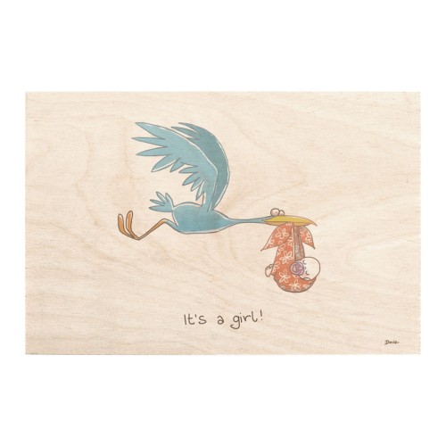 Drewniana kartka z okazji narodzin dziecka It's a girl Bocian / Miwoodo