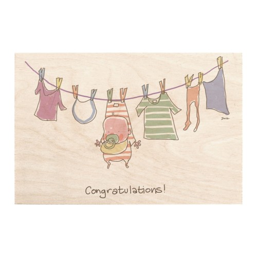 Drewniana kartka z okazji narodzin dziecka Baby in clothes / Miwoodo