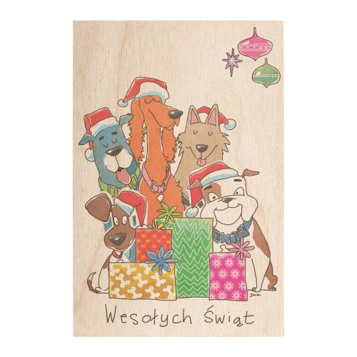 Drewniana kartka świąteczna Boże Narodzenie pieski / Miwoodo
