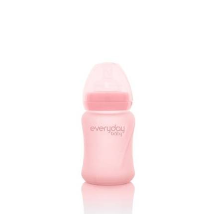 Szklana butelka ze smoczkiem S 150 ml Różowa / Everyday Baby