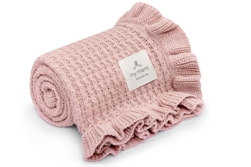 Kocyk bambusowy z falbanką 85x105 powder pink / My Memi