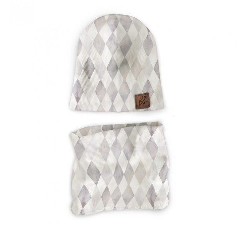 Komplet prążkowany czapka i komin Diamonds gray / BabySteps