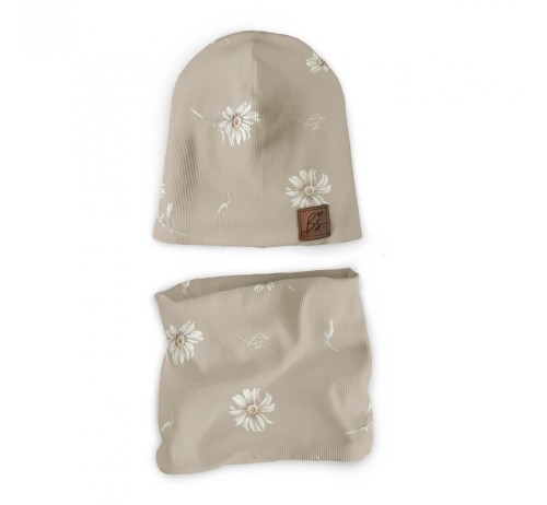 Komplet prążkowany czapka i komin Daisies / BabySteps