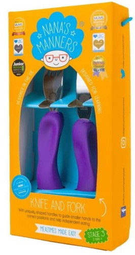 Sztućce nóż widelec 3-9 lat ETAP 3 Purple / Nana's Manners