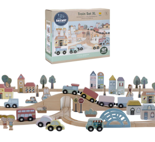 Drewniana kolejka Little Dutch XXL 107 elementów 