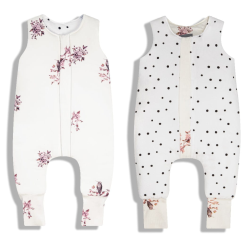 Dwustronny śpiworek z nóżkami 6-12 m-cy Jungle Bird Czarne Kropki Sleepee 