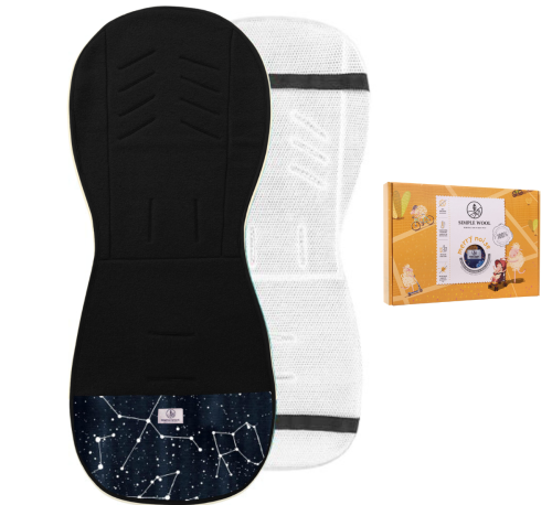 Wkładka do wózka Simple Wool antypotowa z wełny merino Czarna Konstelacje