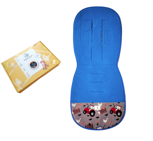 Wkładka do wózka Simple Wool MEDIUM MERRY+ z wełny merino Niebieska Traktory