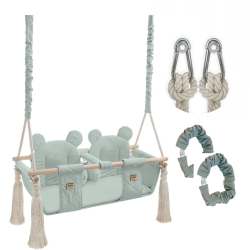 Drewniana huśtawka Twins z pasami Sky Gray Babysteps