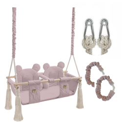Drewniana huśtawka Twins z pasami Sepia Rose / Babysteps