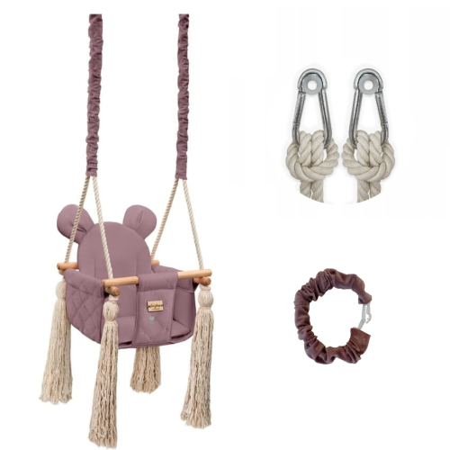 Drewniana huśtawka z pasami VelvetSwing Nostalgia Rose / Babysteps