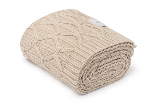 Ciepły kocyk ze 100% wełny merino Beige WAVE My Memi