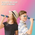 Zestaw disco karaoke na 2 mikrofony ciemnoniebieski MOB niezależna regulacja głośności każdego z mikrofonow