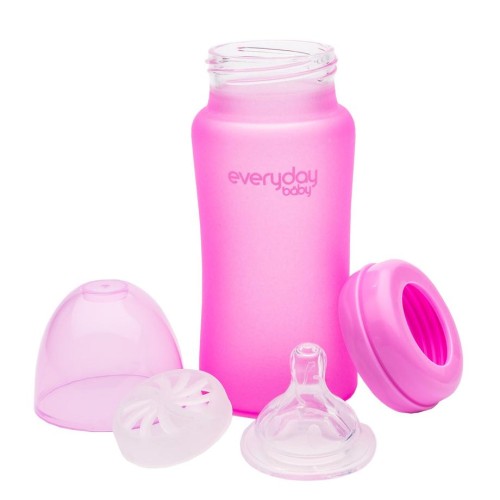 Szklana butelka reagująca na temperaturę 150 ml Pink - różowa / Everyday Baby 