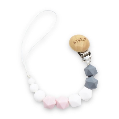 Zawieszka do smoczka silikonowa biało różowo szara / Mimijo